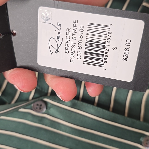NWT Rails Green Casual Button Down Silk Shirt with Pinstripes Size Small - Picture 3 of 5